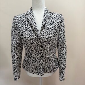 Akris Punto Black & White Textured Cotton Blend Long Sleeve Blazer Jacket Sz. 8